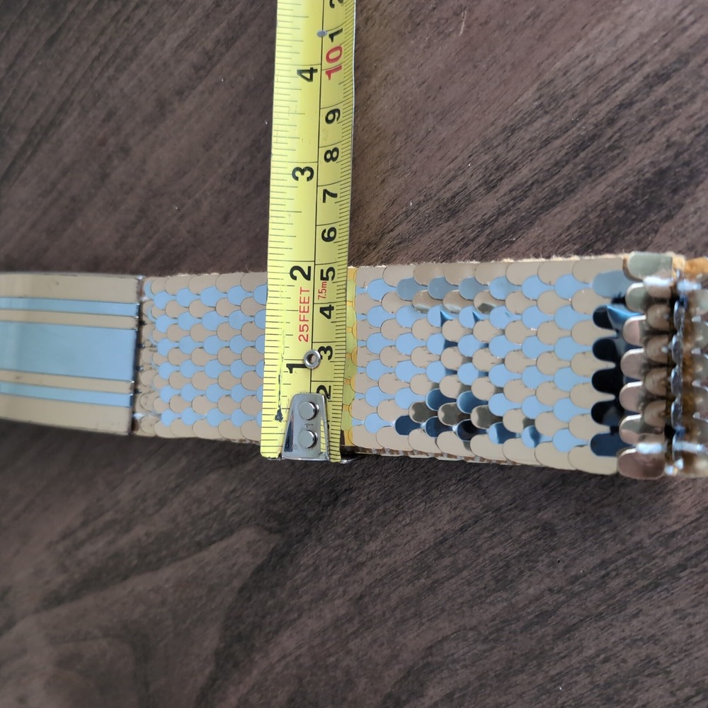 Vintage Two Tone Metal Scale Mesh Stretch Belt Gold Silver 80s Satatement Retro - Picture 7 of 9
